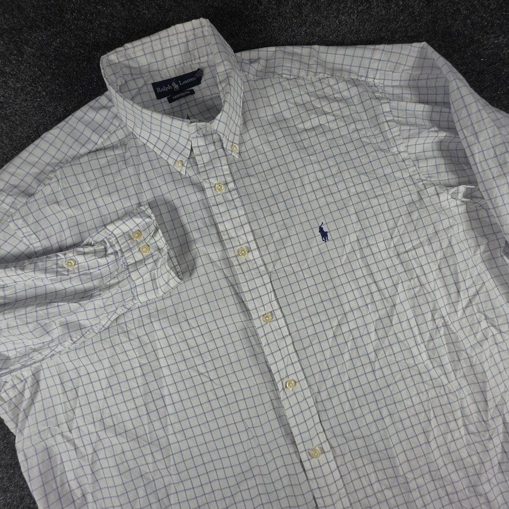 Ralph Lauren Yarmouth Shirt Mens 17.5 34/35 White Blue Grid Check Button Down